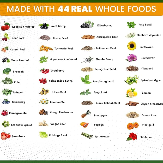 Daily Multivitamin for Women with Iron - Womens Multivitamin with 44 Organic Whole Food & Fermented Nutrients - Daily Vitamin for Women Complete Multisystem Support, 90 Vegan Caps, Non GMO