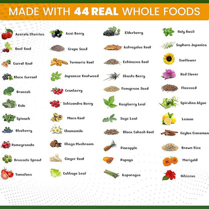 Daily Multivitamin for Women with Iron - Womens Multivitamin with 44 Organic Whole Food & Fermented Nutrients - Daily Vitamin for Women Complete Multisystem Support, 90 Vegan Caps, Non GMO