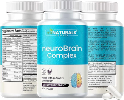 Brain Memory Supplement | Advanced Formula for Seniors | 60 ct Caffein Free Pills | Capsules with Vitamins and Bacopa Monnieri for Help with Cognitive Mind Health