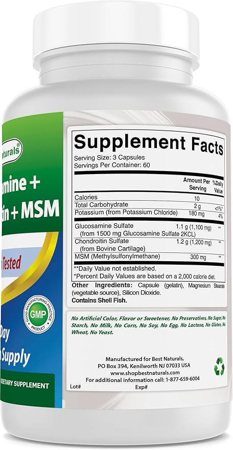 Best Naturals, Glucosamine Chondroitin and MSM Joint Supplements, 2600 mg per Serving, (180 Count (Pack of 2))
