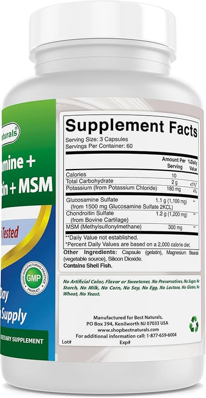 Best Naturals, Glucosamine Chondroitin and MSM Joint Supplements, 2600 mg per Serving, (180 Count (Pack of 2))