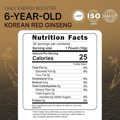 Premium Yejak 6-Year Korean Red Ginseng Extract | 30 Sticks | Vegan | 48mg Ginsenosides per Stick | Energy, Focus, Fatigue, Immune Support | Daily Vitality Supplement for Men & Women