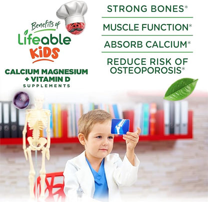 Lifeable Kids Calcium Magnesium and Vitamin D Gummies | Great Tasting Kids Calcium Gummies | for Tooth and Bone Health | Bone Strength Supplements for Kids | 90 Gummies