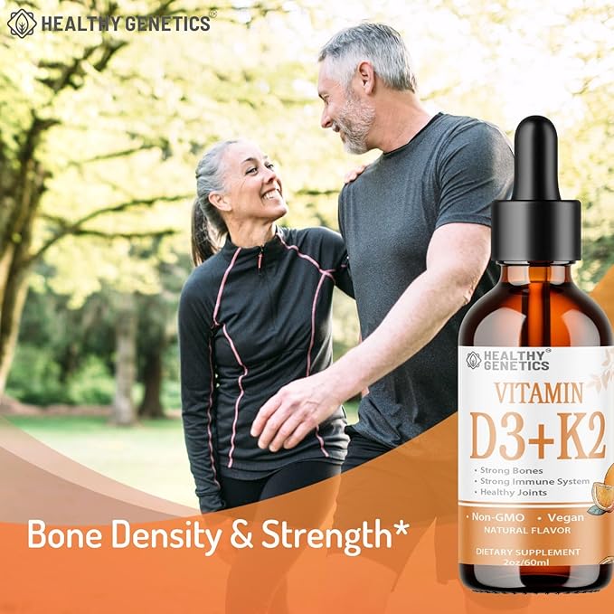 Liquid Vitamin D3 K2 Plus Vitamin K2 MK-7 | 5000IU Vitamin D Liquid Drops | Bones | Immune | Heart Health | Boost Energy 2oz
