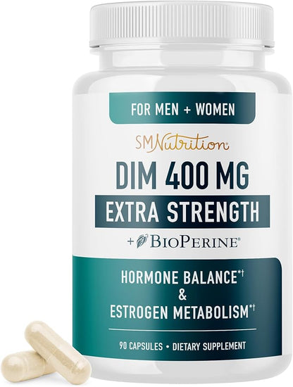 DIM Supplement 400MG Extra Strength | Hormone Balance & Estrogen Metabolism for Men and Women | Menopause, Acne, Hot Flashes Relief & Antioxidant Support | Soy-Free, Gluten-Free | 90 Capsules