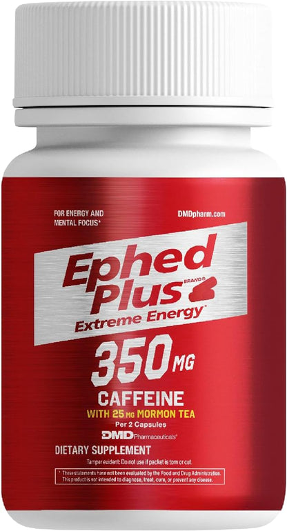 Ephed Plus Extreme Energy with Mormon Tea, 350 mg Caffeine Supplement with Vitamin B6, B12, and 25mg Mormon Tea per 2 Capsule Serving, 100 Capsules