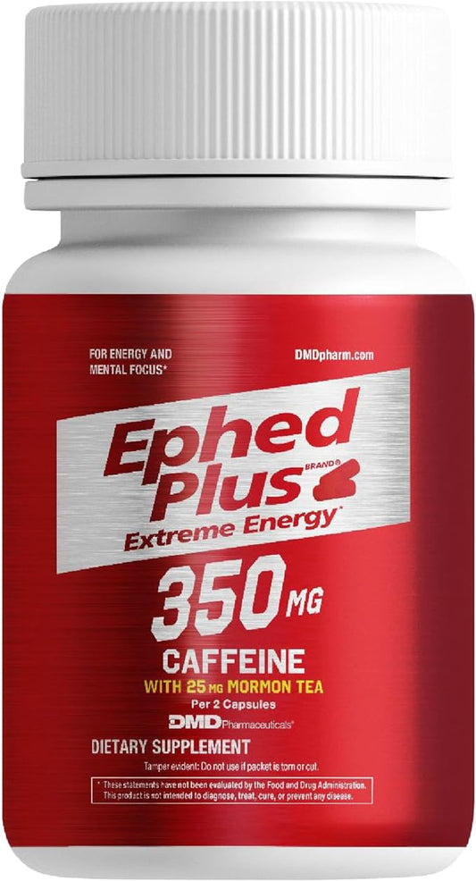 Ephed Plus Extreme Energy with Mormon Tea, 350 mg Caffeine Supplement with Vitamin B6, B12, and 25mg Mormon Tea per 2 Capsule Serving, 100 Capsules