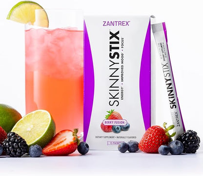 Zantrex SkinnyStix Energy Drink Mix + Antioxidants. Heightens Focus, and Offers Incredible Energy, Delicious 10-Calorie Packets – 15 Packets, Berry Fusion Flavor
