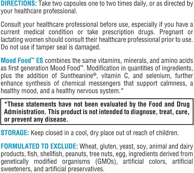 XYMOGEN Mood Food ES - Supports Calmness, Relaxation and a Healthy Mood with Active Folate, B Vitamins, 5-HTP, GABA, Minerals, Suntheanine L-Theanine, Selenium (60 Capsules)