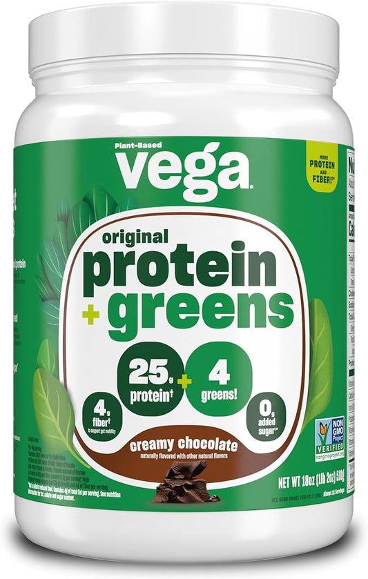 Vega Protein and Greens Protein Powder Creamy Chocolate (11 Servings) 25g Plant Based Protein Plus Veggies, Vegan, Non-GMO, Pea Protein for Women and Men, 1.2lbs