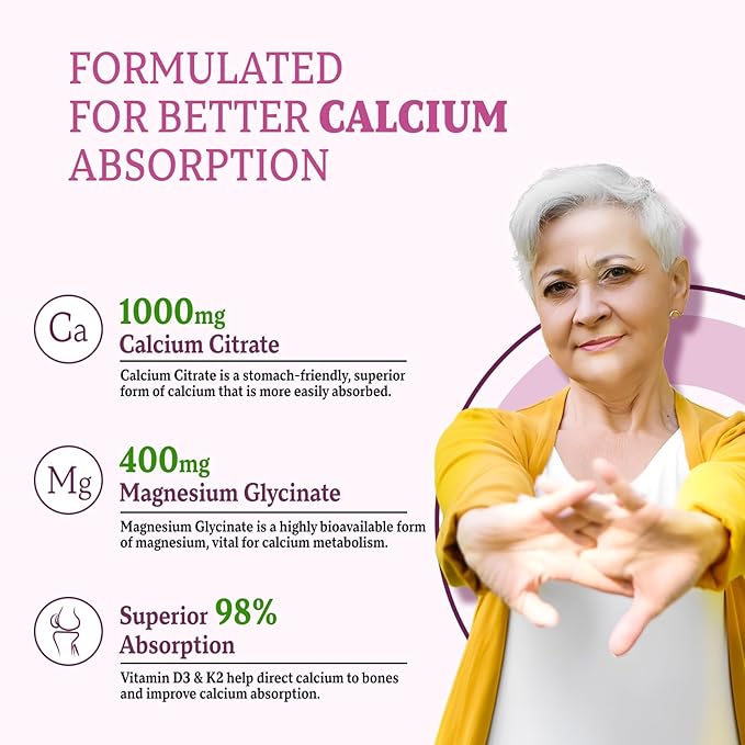 Calcium Gummies for Women Men, Calcium Magnesium Zinc with Vitamin D3 & K2, Calcium Magnesium Supplement for Bones Muscles and Joints, Elderberry Flavor - 120 Count