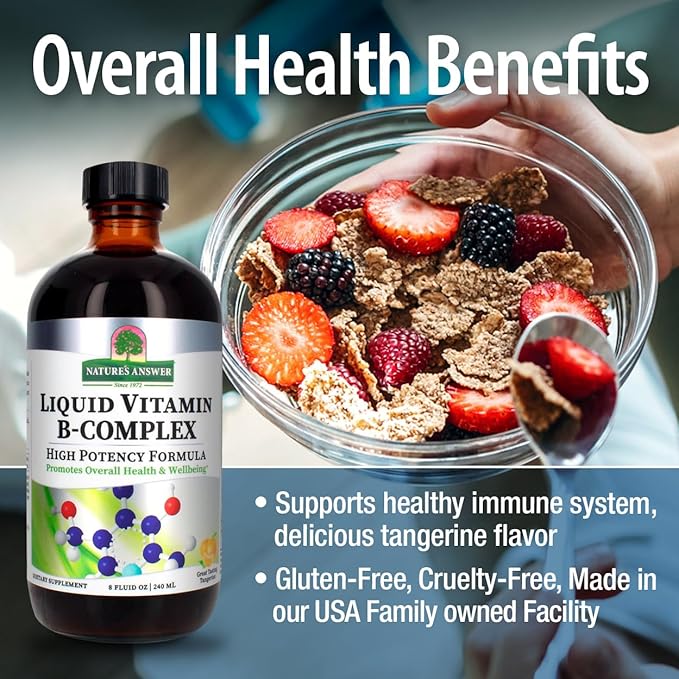 Nature's Answer Liquid Vitamin B-Complex Supports Healthy Energy Levels | Promotes Healthy Nerve Function | All-Natural Tangerine Flavor | Gluten-Free & Benzoate-Free 8oz