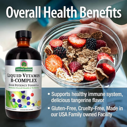 Nature's Answer Liquid Vitamin B-Complex Supports Healthy Energy Levels | Promotes Healthy Nerve Function | All-Natural Tangerine Flavor | Gluten-Free & Benzoate-Free 8oz