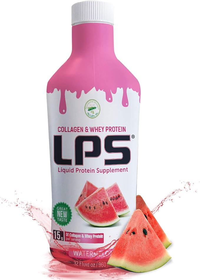 Nutritional Designs LPS Liquid Collagen & Whey Protein Supplement - Sugar-Free Non-GMO Drink - Promotes Healthy Skin & Hair for Men & Women (Watermelon)