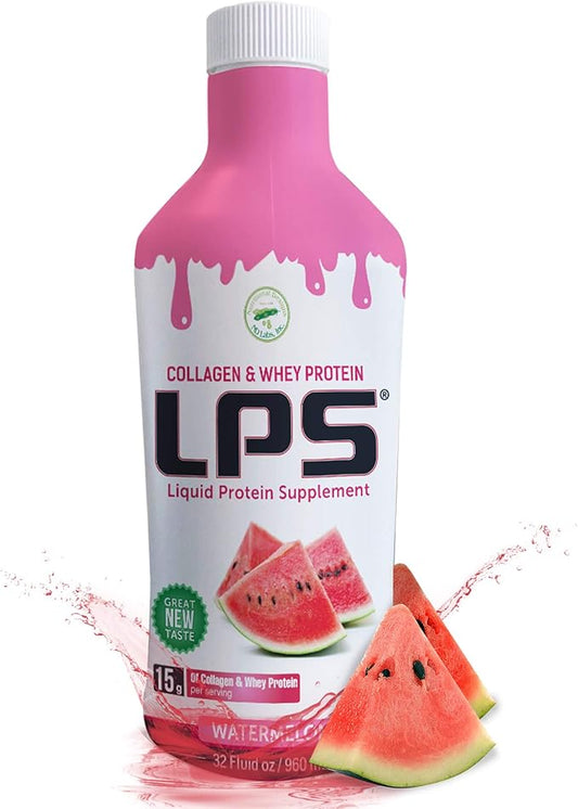 Nutritional Designs LPS Liquid Collagen & Whey Protein Supplement - Sugar-Free Non-GMO Drink - Promotes Healthy Skin & Hair for Men & Women (Watermelon)