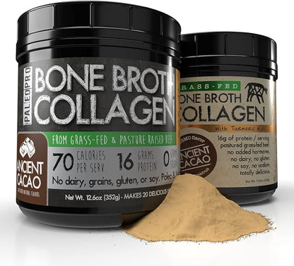 PaleoPro Bone Broth Collagen w/Turmeric Root (Ancient Cacao) Grass-Fed & Pastured Beef Collagen | Gluten Free, Dairy Free, No Sugar, Soy, Grains or Net Carbs |Paleo & Keto Friendly (20 Servings)