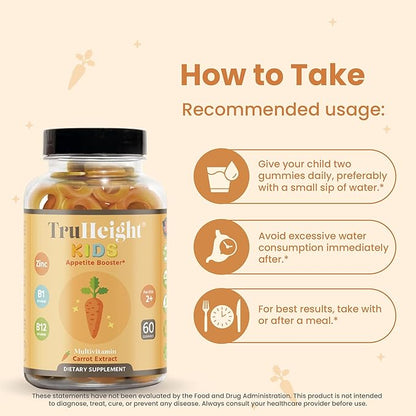 TruHeight Kids Appetite Booster Gummies (Ages 2+) All Natural Toddler, Kids & Teens Appetite Stimulant to Eat More - Weight Gain Vitamins - Endorsed by Pediatricians - Vitamin for Underweight Kids