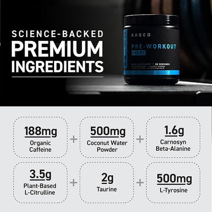 Kaged Pre-Kaged Sport Pre Workout Powder | Blue Razz | Energy Supplement for Endurance | Cardio, Weightlifting Sports Drink | 20 Servings