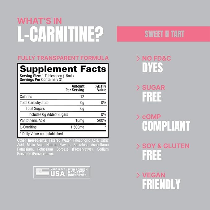 PROSUPPS L-Carnitine Stimulant Free Liquid Shots for Men & Women - Workout Drink for Performance & Muscle Recovery - Clean Energy, No Sugar, No Carbs (31 Servings, 1500 Sweet-N-Tart)