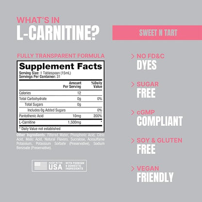 PROSUPPS L-Carnitine Stimulant Free Liquid Shots for Men & Women - Workout Drink for Performance & Muscle Recovery - Clean Energy, No Sugar, No Carbs (31 Servings, 1500 Sweet-N-Tart)