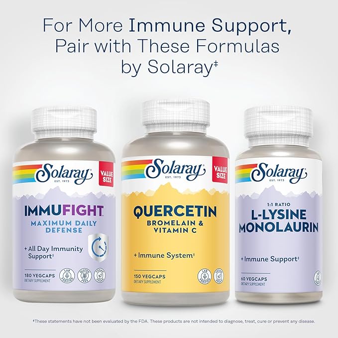 SOLARAY Quercetin with Bromelain and Vitamin C - Immune Support Supplement - Antioxidant and Heart Health Complex with Quercetin 500mg and 1235mg VIT C - Vegan, 60-Day Guarantee, 75 Serv, 150 VegCaps