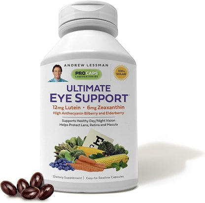 ANDREW LESSMAN Ultimate Eye Support 60 Softgels - 12mg Lutein, 6mg Zeaxanthin, Bilberry, Key Nutrients to Support Eye Health and Promote Healthy Vision. No Additives. Easy to Swallow Softgels