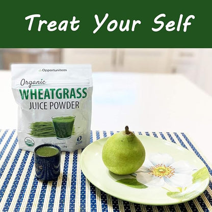Opportuniteas Organic Raw Wheatgrass Juice Powder - Grown & Dried in USA - Premium Green Superfood Supplement - Vegan & Non-GMO - 4.5 oz