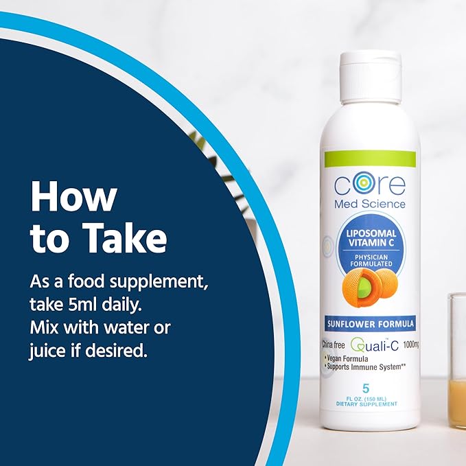Core Med Science Liposomal Vitamin C 1000mg Liquid - Sunflower Formula, 5 Fl Oz - Natural Liposomal Vitamin C Non-GMO Supplement - Immune System Booster for Adults - Supports Collagen Formation