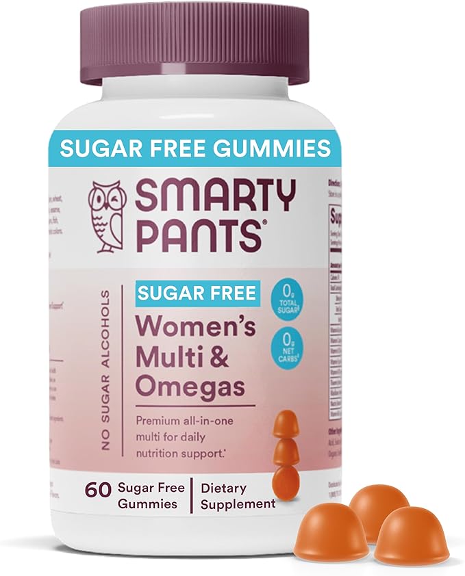 SmartyPants Women's Multivitamin Gummies, Sugar Free: Biotin, Methylfolate, Omega 3 (ALA), Vitamin D3, C, Vitamin B12, B6, Vitamin A, K & Zinc, Gluten Free, 60 Count (20 Day Supply)