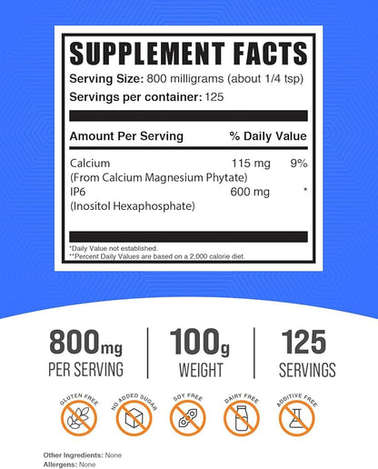 BulkSupplements.com IP6 Powder - Inositol Hexaphosphate, IP6 Supplement - Inositol Supplement for Immune Support, Gluten Free, 800mg per Serving, 100g (3.5 oz) (Pack of 1)