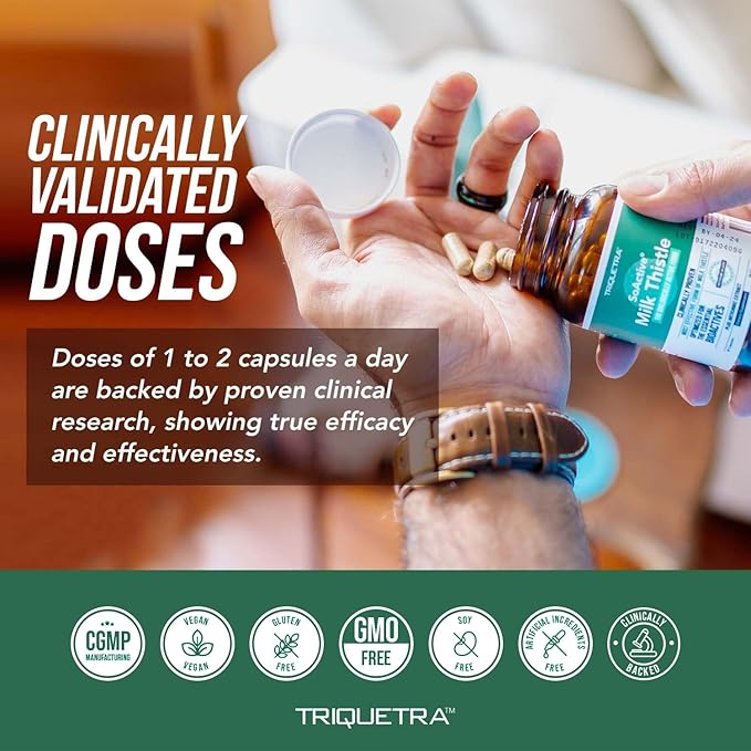 Triquetra Health SoActive® Milk Thistle: 10X More Effective Milk Thistle Phytosome, Optimized for Essential Bioactive Silybin A & B Plus Bilear® Artichoke Extract & Bile Enhancer | 60 Servings