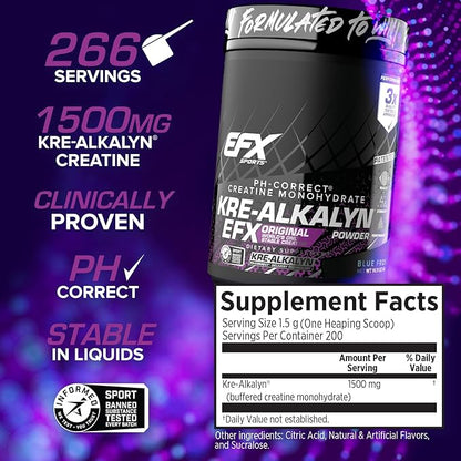 EFX Sports Kre-Alkalyn EFX Powder | pH Correct Creatine Monohydrate Powder Supplement | Strength, Muscle Growth & Performance | 200 Servings (Blue Frost)