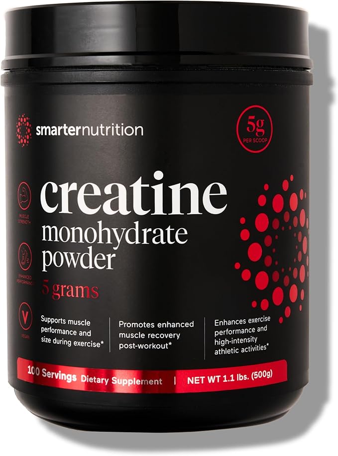 Smarter Nutrition Creatine Monohydrate Powder 500g, 5000mg Per Serving (5g) - Keto Friendly, Unflavored, Gluten-Free Pre-Workout & Post Workout Support for Muscle Mass & Hydration [100 Servings]