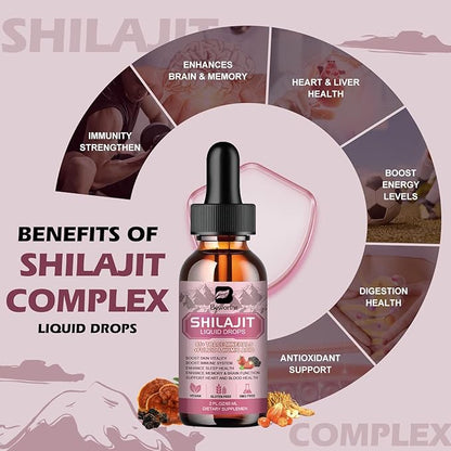 Shilajit Resin Liquid Drops | Shilajit for Men and Women with Ashwagandha, Turmeric, Ginseng, Chaga, 85+ Trace Minerals Fulvic Acid Shilajit Resin Complex for Immune Support, Energy Booster - Vegan