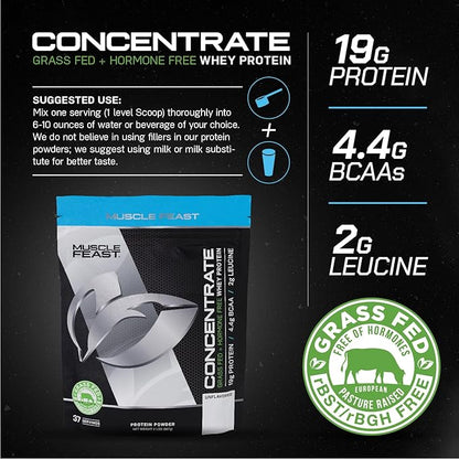 Muscle Feast Grass-Fed Whey Protein Concentrate Powder, All Natural Hormone Free Pasture Raised, Unflavored, 2lb