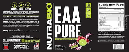 NutraBio – EAA Pure – 9 Amino Acids – Muscle Repair and Recovery, 30 Servings, Cherry Limeade – Pre or Post Workout – All Day Recovery