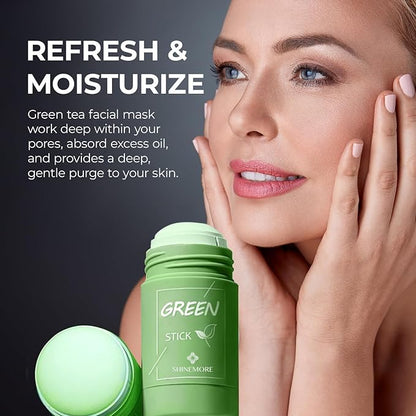 Green Tea Clay Stick for Face: Blackhead Remover Mask With Green Tea Extract Green Clay Mask for Deep Pore Cleansing Moisturizing Brightening for Men and Women All Skin Types (2PCS)