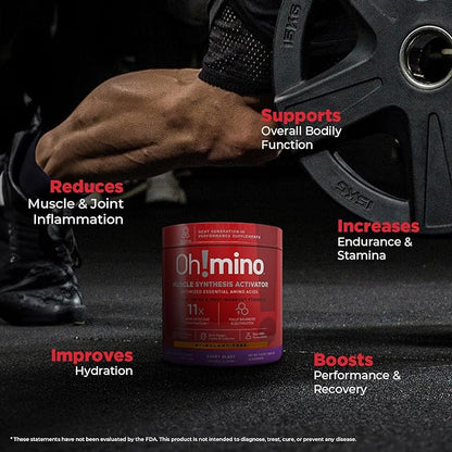 Oh!mino Amino Acid Energy Blend - Sugar-and-Stimulant-Free, Pre-Post Workout Powder, BCAA Amino Acids, Workout Recovery Drink, Muscle Synthesis Activator, Berry Blast, 280 g, 40 Servings
