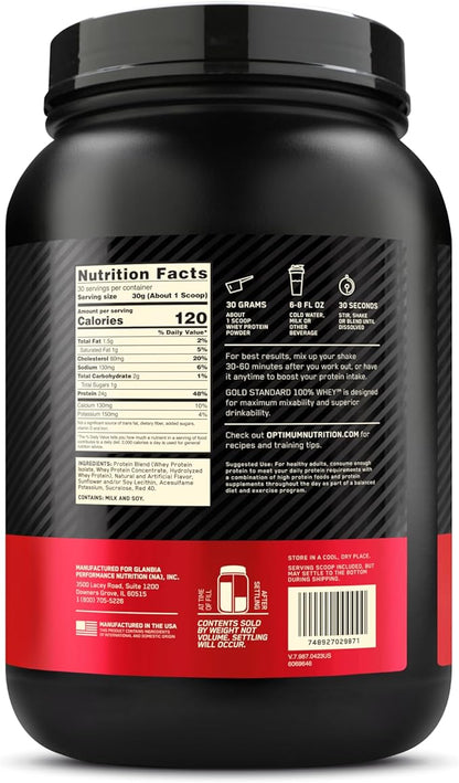 Optimum Nutrition Gold Standard 100% Whey Protein Powder, Strawberry Banana, 2 Pound (Packaging May Vary)