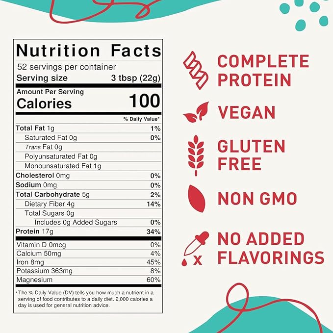 Organic Hemp Heart Unflavored Vegan Protein Powder, Plant-Based for Balanced Nutrition, All-Natural, 1 Ingredient, No Artificial Ingredients, Easy to Digest & Mix (40oz)