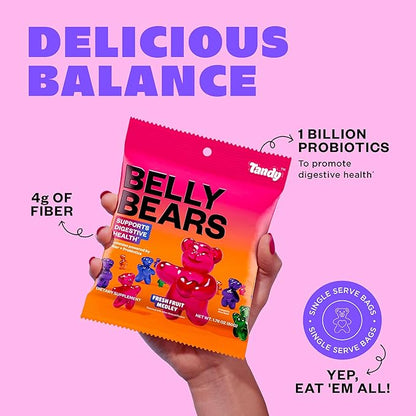 Tandy Belly Bears Fiber & Probiotic Gummies I Daily Digestive Health Gummies for Gut Health with Fresh Fruit Medly Flavor I Gluten-Free Fast-Acting Dietary Supplement Gummy I 6-Pack