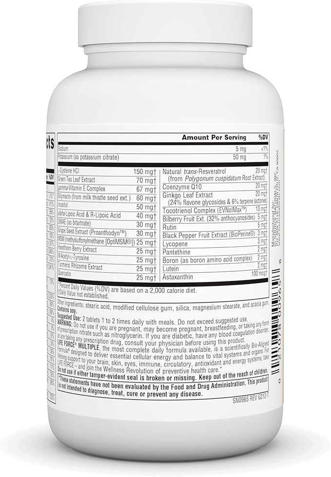 Source Naturals Life Force Multiple Iron Free Daily Multivitamin High Potency Essential Vitamins, Minerals, Antioxidants & Nutrients - Energy & Immune Boost - 60 Tablets