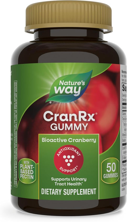 Nature's Way CranRx Cranberry Gummies, Urinary Tract Health Support*, 100% Whole Cranberry Fruit Concentrate with D-Mannose, Vitamin C, 50 Gummies (Packaging May Vary)