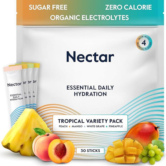 Nectar Hydration Packets - Electrolytes Powder Packets - Sugar Free & 0 Calorie - Organic Fruit Liquid Daily IV Hydrate Packets for Dehydration Relief & Rehydration (Tropical 30 Pack)