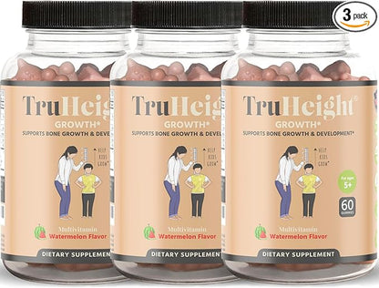 TruHeight Growth Gummies (Watermelon) Natural Growth & Development Supplement for Kids & Teens - Endorsed by Pediatricians - Vitamin D, K, Calcium & Ashwaganda, Bone Strength - Kids Vitamins, Ages 5+