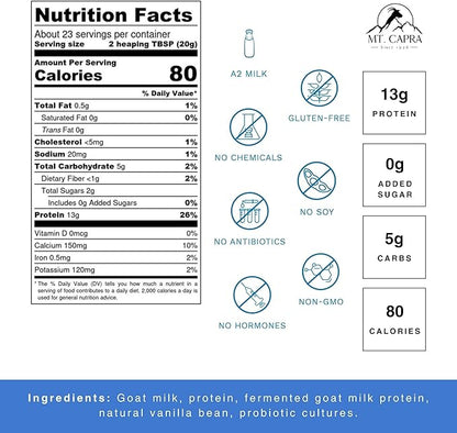 MT. CAPRA SINCE 1928 Caprotein | Casein Protein Concentrate, Fermented Goat Milk Protein from Grass-Fed Pastured Goats, Extremely Easy to Digest - 1 Pound