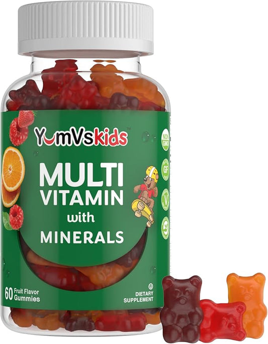 YumVs Kids Multivitamin Gummies - Fruit Flavored Chewable Children's Multivitamin - Kids Vitamins Multivitamin Gummy with 12 Minerals & Vitamins A C D3 E B6 B12 - Kosher Halal Gluten Free (60 Count)