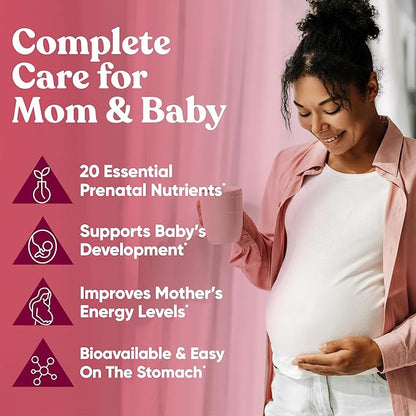 Glow Prenatal Vitamins for Women – 20-in-1 Vital Nutrients for Healthy Pregnancy and Fetal Development – Folic Acid & Vegan DHA For Baby's Growth & A Comfortable Pregnancy – 120 Nourishing Capsules