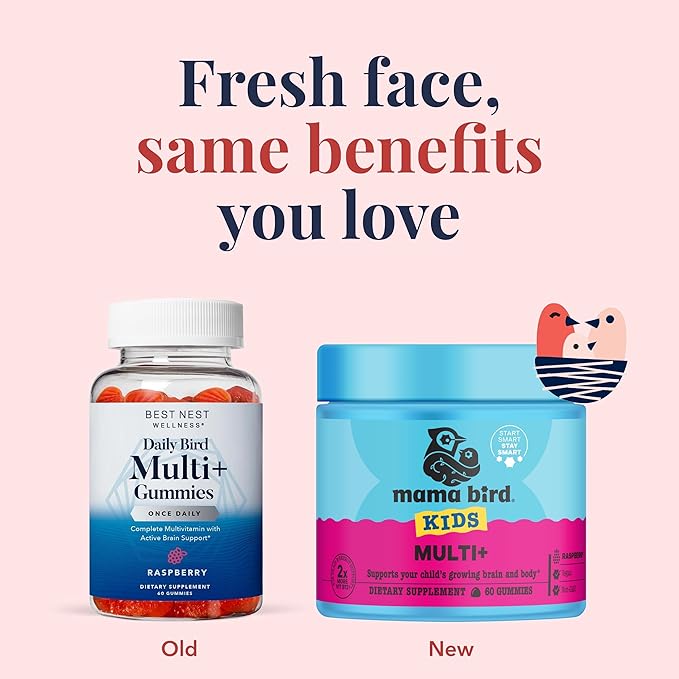Best Nest Wellness Multi Plus Gummies - Brain Health Support Supplement with Methylated Vitamins - Chewable Multivitamin for Kids - Aids Healthy Energy & Immune Function - Raspberry, 60 Gummies