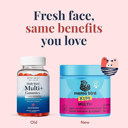 Best Nest Wellness Multi Plus Gummies - Brain Health Support Supplement with Methylated Vitamins - Chewable Multivitamin for Kids - Aids Healthy Energy & Immune Function - Raspberry, 60 Gummies